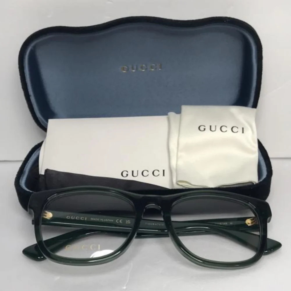 New - 💯 Original Gucci GG0004ON 011 Green with Red Stripe Square Men`s Eyeglas